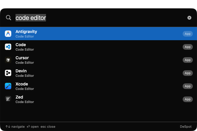 DeSpot listing code editors